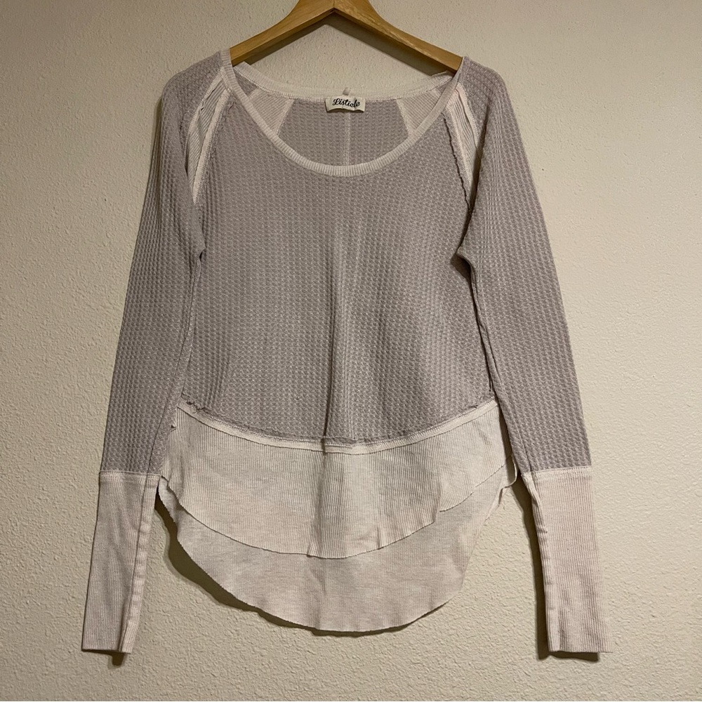Listicle Long Sleeve Waffle Top‎ with sheer bottom